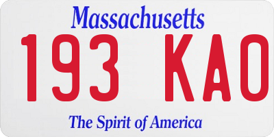 MA license plate 193KA0