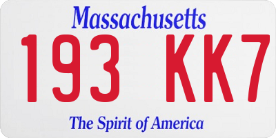 MA license plate 193KK7