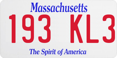 MA license plate 193KL3