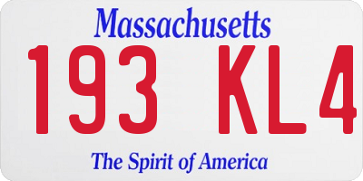 MA license plate 193KL4