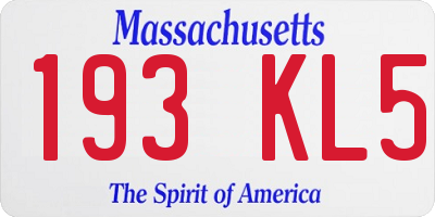 MA license plate 193KL5