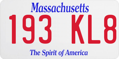 MA license plate 193KL8