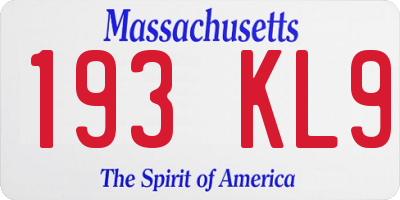 MA license plate 193KL9