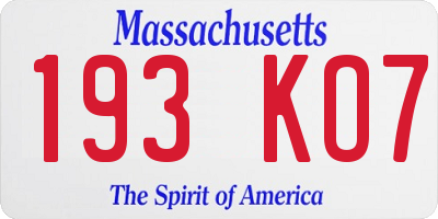 MA license plate 193KO7