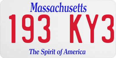MA license plate 193KY3