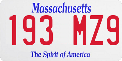 MA license plate 193MZ9