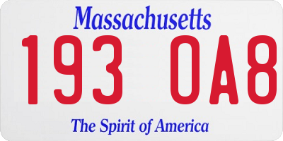 MA license plate 193OA8