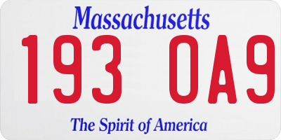 MA license plate 193OA9