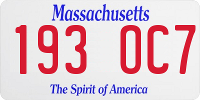 MA license plate 193OC7