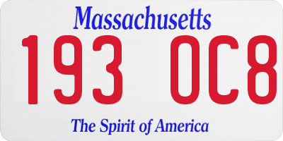 MA license plate 193OC8