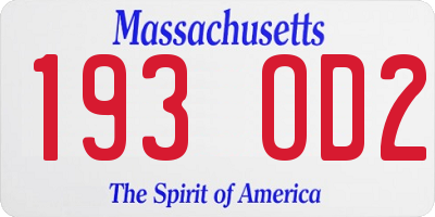 MA license plate 193OD2