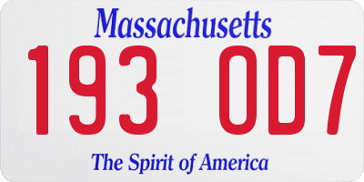 MA license plate 193OD7