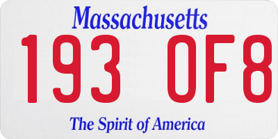 MA license plate 193OF8