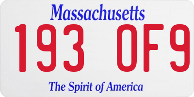 MA license plate 193OF9