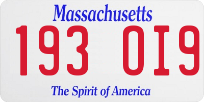 MA license plate 193OI9
