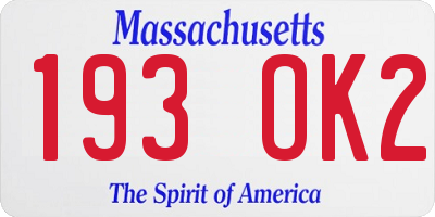 MA license plate 193OK2