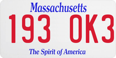 MA license plate 193OK3