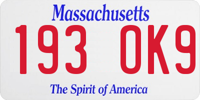 MA license plate 193OK9