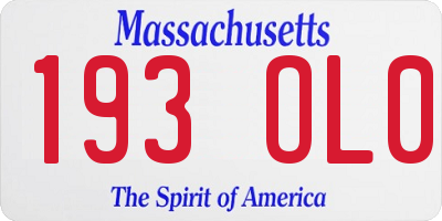 MA license plate 193OL0