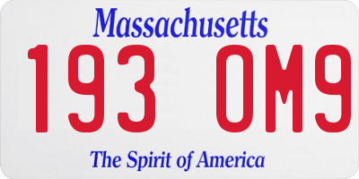 MA license plate 193OM9