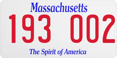 MA license plate 193OO2