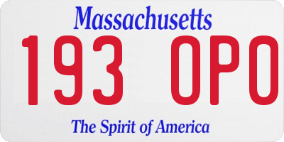 MA license plate 193OP0