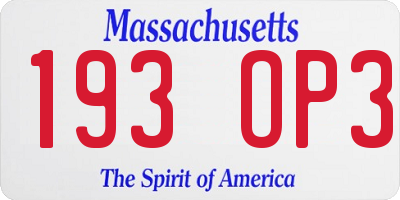 MA license plate 193OP3