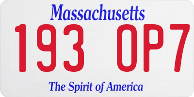 MA license plate 193OP7