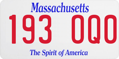 MA license plate 193OQ0