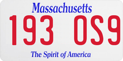 MA license plate 193OS9