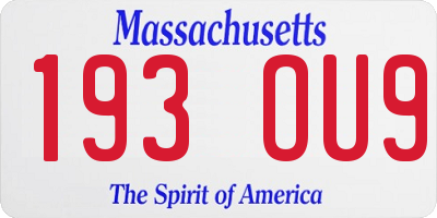 MA license plate 193OU9