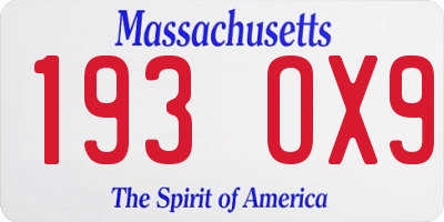 MA license plate 193OX9