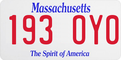 MA license plate 193OY0