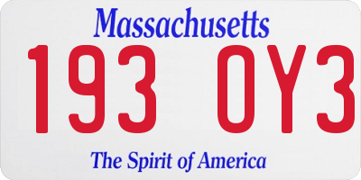MA license plate 193OY3