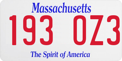 MA license plate 193OZ3