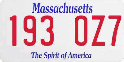 MA license plate 193OZ7