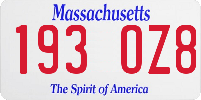 MA license plate 193OZ8