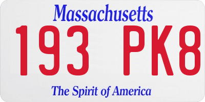 MA license plate 193PK8