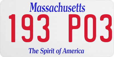 MA license plate 193PO3