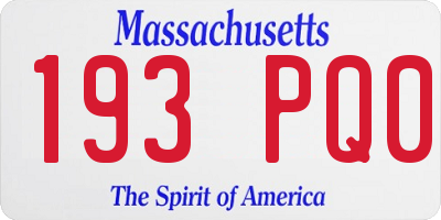 MA license plate 193PQ0