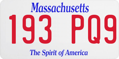 MA license plate 193PQ9