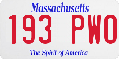 MA license plate 193PW0
