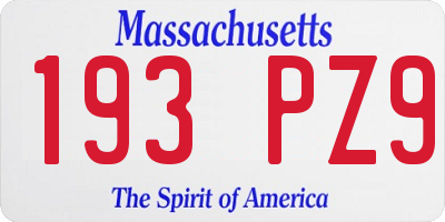 MA license plate 193PZ9