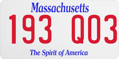 MA license plate 193QO3