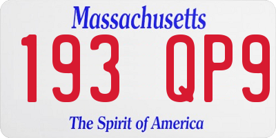 MA license plate 193QP9