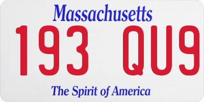MA license plate 193QU9
