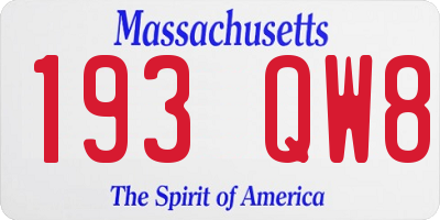 MA license plate 193QW8