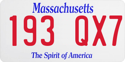 MA license plate 193QX7