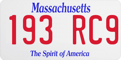 MA license plate 193RC9