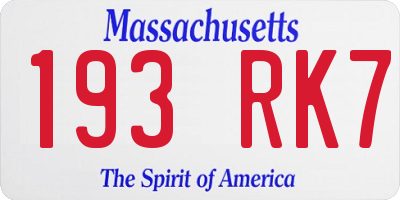 MA license plate 193RK7